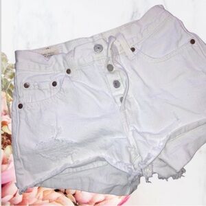 Levi’s 501 Boho Big E Limited Edition Mid-Rise Cut Off White Jean Frayed Shorts